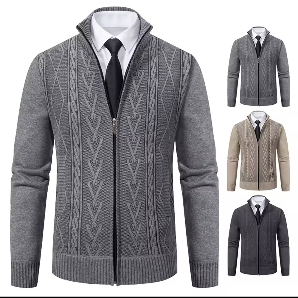 Men's Gray Cable Knit Sweater